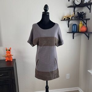 All Saints Diego Tee Gray and Brown Dress With Suede Accents